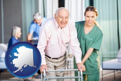 alaska map icon and nursing care in a nursing home