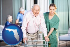 florida map icon and nursing care in a nursing home