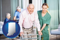 indiana map icon and nursing care in a nursing home