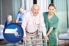 massachusetts map icon and nursing care in a nursing home