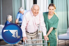 maryland map icon and nursing care in a nursing home