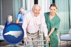 north-carolina map icon and nursing care in a nursing home