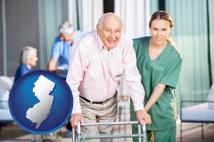 new-jersey map icon and nursing care in a nursing home