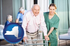 new-york map icon and nursing care in a nursing home