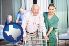 texas map icon and nursing care in a nursing home